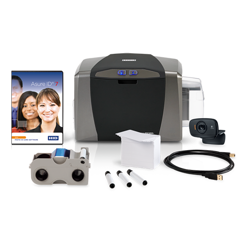 impressora de cartões pvc fargo dtc1250e com software, cartões pvc, cartucho de impressão e kit de limpeza